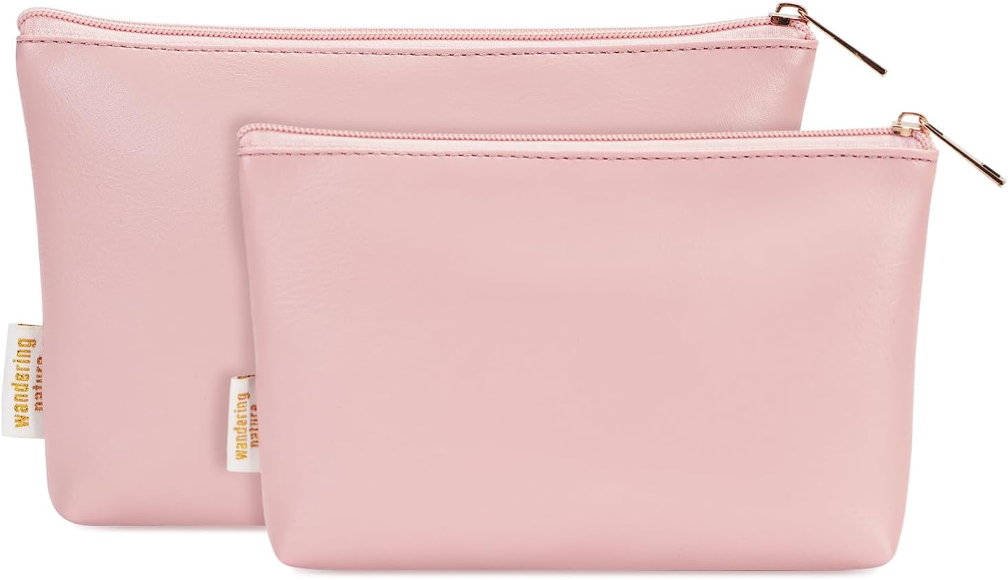 Wandering Nature Makeup Bag Small Cosmetic Bag for Purse 2 Pack Small Make Up Pouch Vegan Leather Cute Travel Pouch with Zipper for Women, Pink