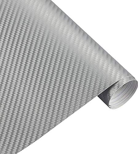 MANEAA ENTERPRISES Silver Carbon Self Adhesive 3D Vinyl Carbon Fiber Textured Sheet Roll Car Wrapping Sticker Decal Film (2X 20 Feet)