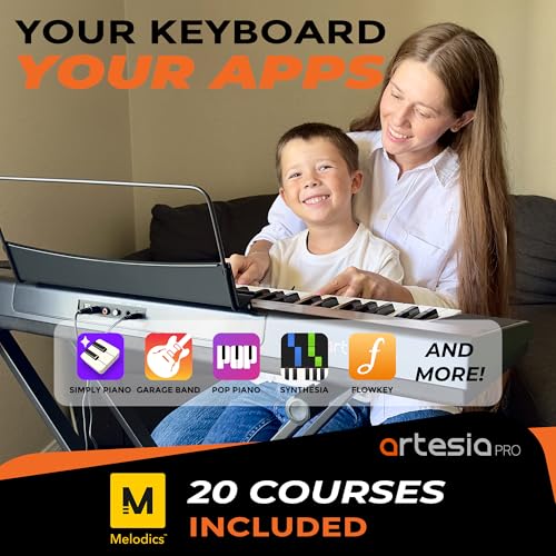 Image of Artesia 61-Key Portable Digital Piano Keyboard with Full-Size Semi-Weighted Keys, Beginners Bundle with Sustain Pedal, Music Rack and Free Melodics Piano Lessons