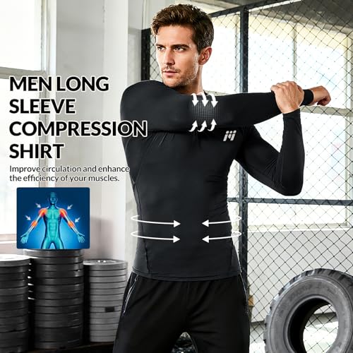MeetHoo Kompressionsshirt Herren Rash Guard UPF50+ UV Shirt Langarm Funktionsshirt Schnelltrocknendes Laufshirt Atmungsaktiv Männer Sportshirt für Fitness 3