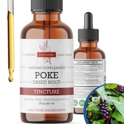 Pura Herba Organic Poke Root Tincture | Poke Root Extract Liquid | Herbal Supplement for Immune Support & Lymphatic Health | Vegan | Alcohol-Free | Non-GMO | Made in USA | 2 Fl Oz