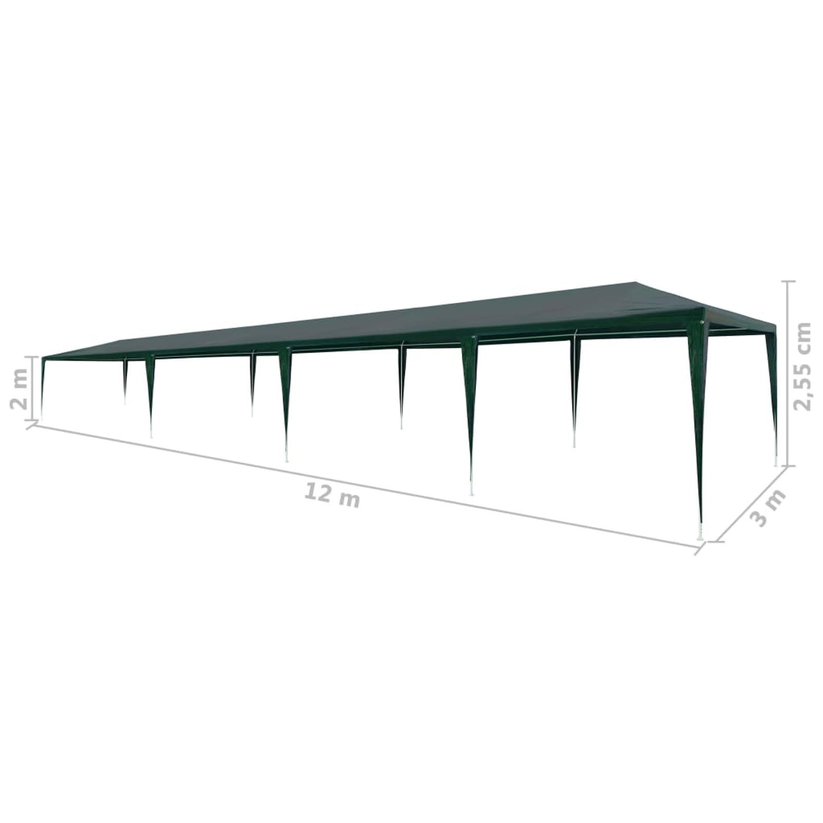 Carpa de Jardín Grande 3x12m, Resistente al Agua y UV, Verde, para Eventos al Aire Libre