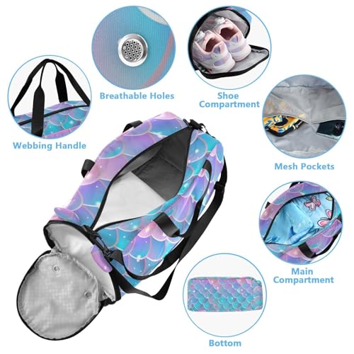 Duffle Bag Kids Gym Bag with Shoes Compartment & Wet Separation Overnight Travel Duffel Bag Fish Scales Super Romantic for Girl Boy4