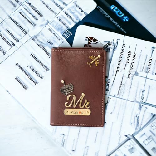 Image of Thebaegift Personalized Couple Passport Cover |Unisex-Adult Personalised Name, Charm & Color Leather Gift Set| for Couple - 2 Pcs | Wedding Anniversary Marriage Gifts for Couple Friend Husband Wife