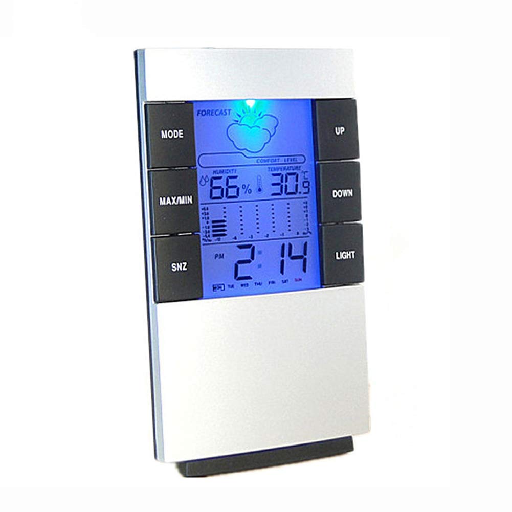 Digital Hygrometer, with Outdoor Sensor Digital Temperature Humidity Meter Weather Station LCD Display with Backlight Time Clock Smart
