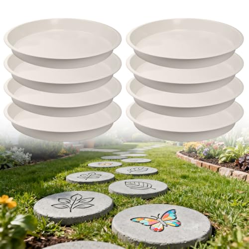 8 Pcs Stepping Stone Mold Round Plastic Paver Molds for Concrete Dia 10.2 in/ 1.18 in Depth Cement White Tray Reusable DIY Form for Paving Garden Path Walkway Patio Outdoor Landscaping