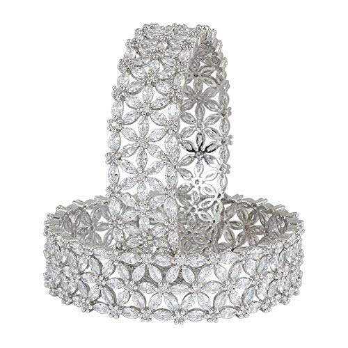 T4 Jewels 18k Beautiful CZ Stones Studded Silver Plated Traditional Silver Heavy Kada AD Bangles Set For Women & Girls_2.6 (B0CPJS176K) Amazon Price History, Amazon Price Tracker