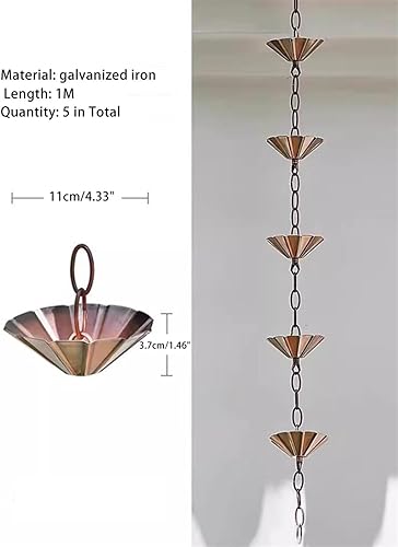 Miniatura 5 de Cadena de lluvia de hierro galvanizado para canalones, atrapador de lluvia de drenaje de aleros, decoración de jardín al aire libre para techo de