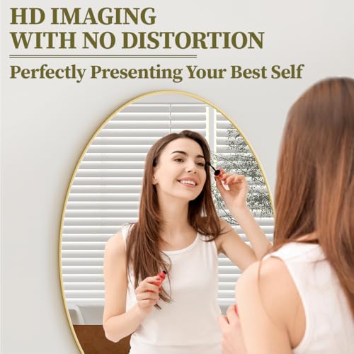 Image of Koonmi Gold Oval Bathroom Mirror, 24 inchx32 inch Oval Mirror for Wall