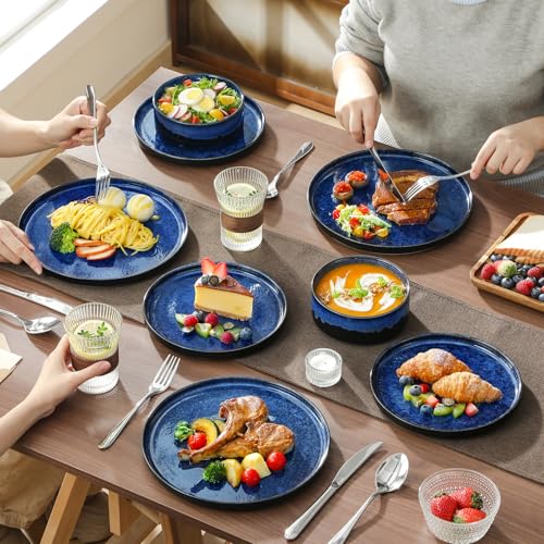 Image of vancasso Starry Plates and Bowls Sets for 8, 24 Pieces Blue Dinnerware Sets for Kitchen, Modern Stoneware Dishes Set, Dishwasher and Microwave Safe