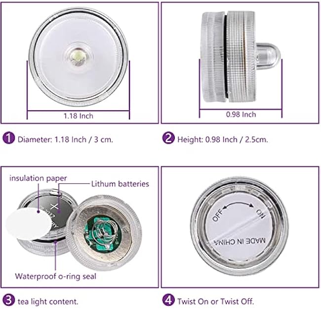 Submersible LED Light, Tea Lights, Pond Underwater Small LED Lights, Battery Operated 125 Hours, for Wedding Home Vase Festival Party Decoration White 24Pcs (Built-in 48 Batteries)