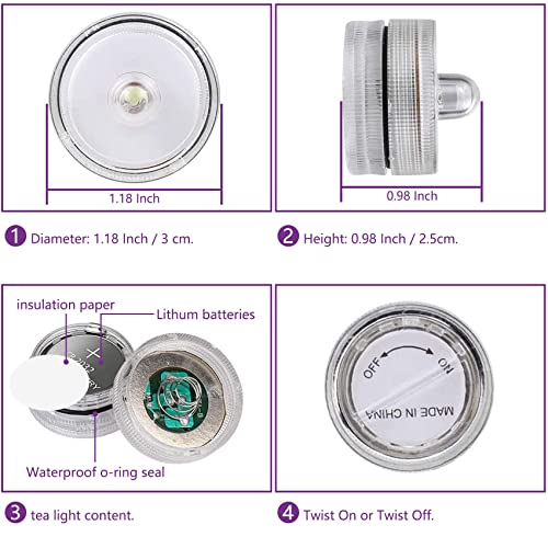 Image of Submersible LED Light, Tea Lights, Pond Underwater Small LED Lights, Battery Operated 125 Hours, for Wedding Home Vase Festival Party Decoration White 24Pcs (Built-in 48 Batteries)