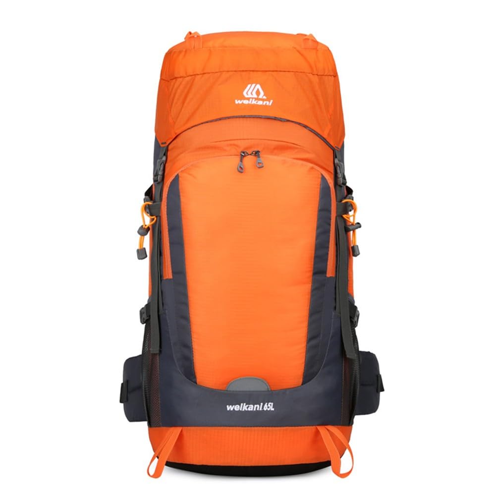 Zaino da trekking da 65 litri con copertura antipioggia, zaino da viaggio in nylon impermeabile con retro in rete traspirante per campeggio, trekking, arrampicata, nero