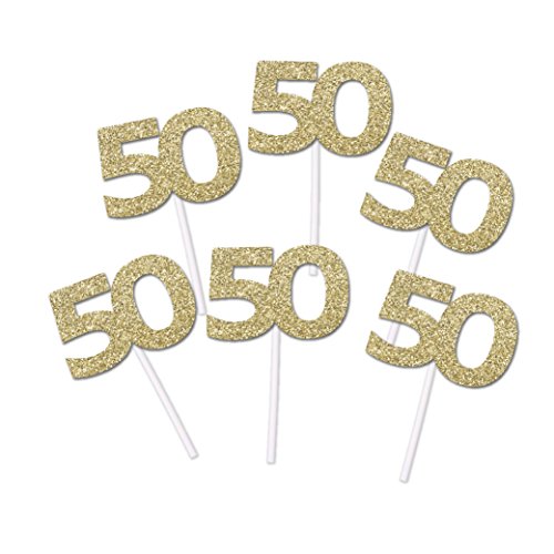 50th Birthday Gold Glitter Cupcake toppers (20 count)