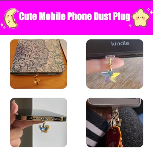 Agromusk 4pcs Kindle Charm Cute Moon Star Heart Butterfly Sun Catcher Phone Type C Dust Plug Charm Accessories Compatible With Kindle Paperwhite 2021 Released phone Usb C Devices Port Cover - image 5