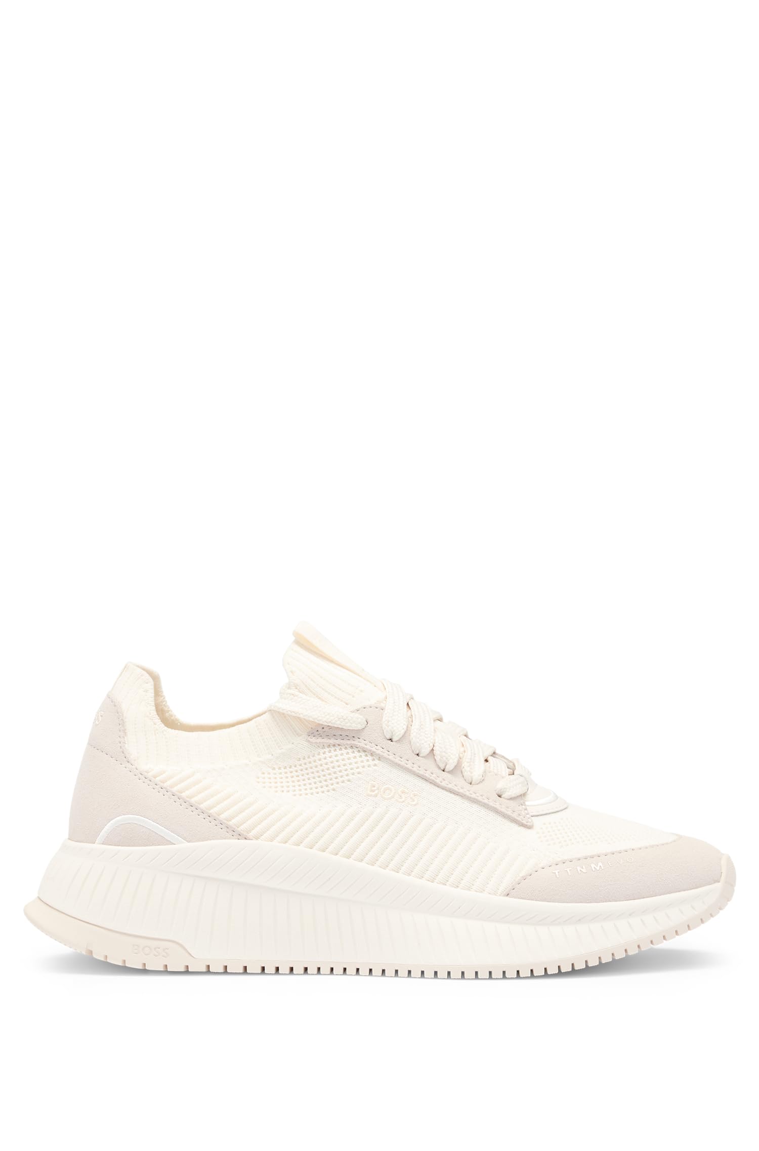 Hugo Women's Beige Sneakers, 7 Uk, Knit And Suede Trainers Low Top