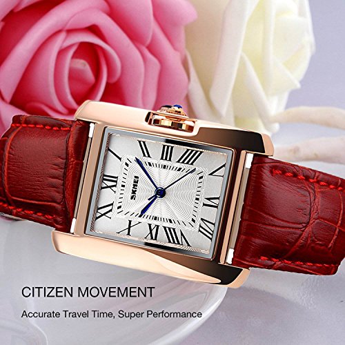 Women Watch, Lady Analog Quartz Casual Business Dress Waterproof Watches with Fashion Leather Band Birthday Gift 30M Roman Numerals Wrist Watch - Red