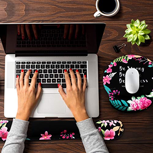 Ergonomic Design Mouse Pad with Wrist Rest Hand Support and Keyboard Support. Round Large Mousing Area. Mouse Pad & Keyboard Pad for Laptop, PC Computer & Mac. Desk Accessories with Inspirational Text