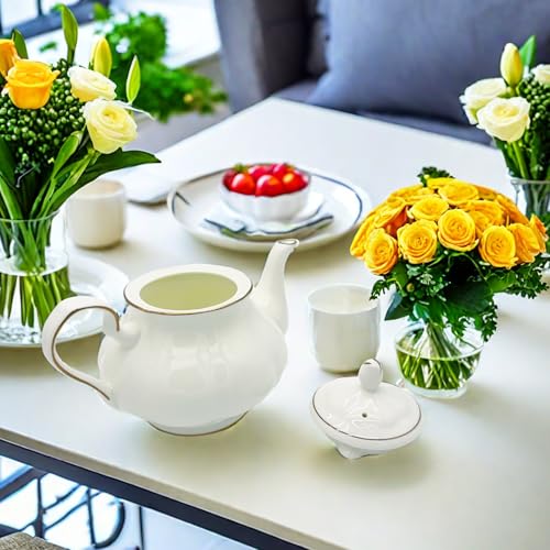 Gommo Elegant Fine Bone China Teapot Set Silky White With Lustrous Gold Banding 37Oz（4 Cups）  thumb #6