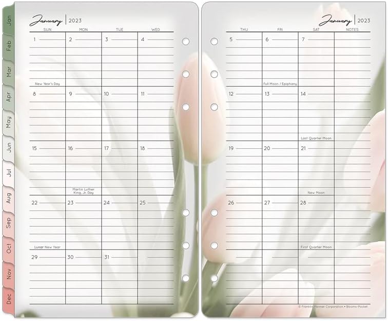 FranklinCovey - Pocket Blooms Two Page Per Day Ring-Bound Tabs - Jan 2023 - Dec 2023