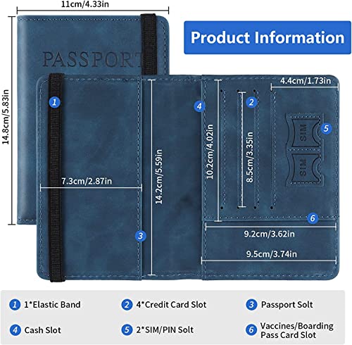 Image of House of Quirk Passport Holder Cover Travel Wallet Organiser, Passport Case with PU Leather Travel Document Holder for Men and Women Travel Accessories (Blue)