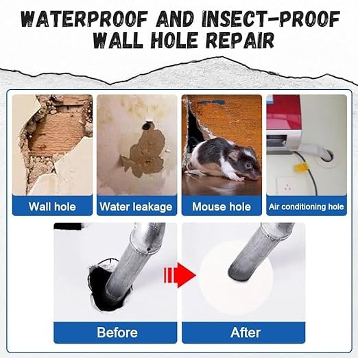 SWIMERO,Household Waterproof Sealant Mastic, Household Wall Hole Repair Mending Mud Sealant Sealing Repair, Fill Holes, Cracks, Gaps and Voids Around Windows, Doors, Pipes, Outlets, Vents. (1) 3