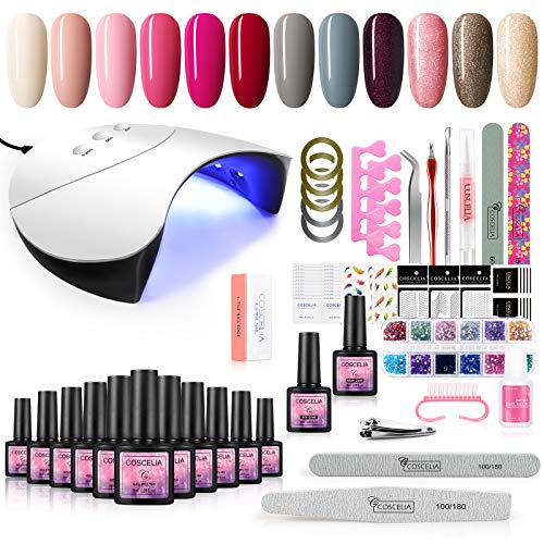 12 Colors Gel Nail Polish with 36W LED Nail Dryer Lamp, Nail Art Decorations, Manicure Tools