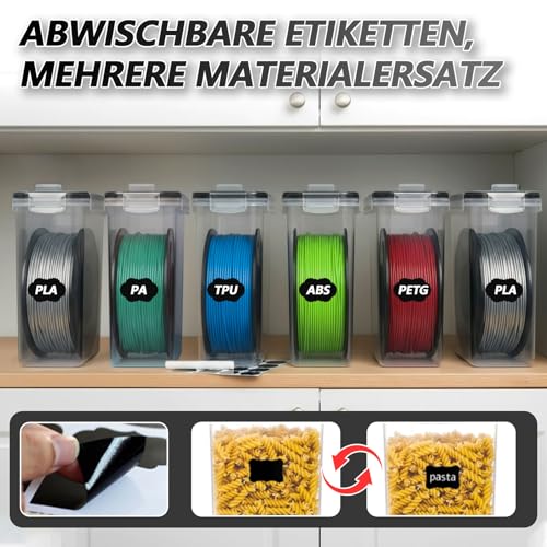 6 Pack Filament Aufbewahrungsbox,4.0L Filament Aufbewahrung mit Etiketten&Markierungsstift,Filament Storage Box für 3D Druck Filament Versiegelung und Schutz,Staubdicht und Feuchtigkeitsbeständigm