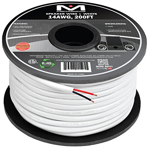 Mediabridge 14AWG 2-Conductor Speaker Wire (200 Feet, White) - 99.9% Oxygen Free Copper – ETL Listed & CL2 Rated for in-Wall Use (Part# SW-14X2-200-WH)