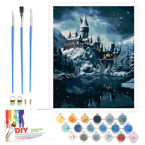 LAISU Malen Nach Zahlen für Erwachsene und Junior Anfänger 40x50cm Hary Pote Hogwas Zauberschule Painting Bastelset mit Leinwand Pinseln Acrylfarben Große DIY Gemälde Kit für Home Deko Geschenke