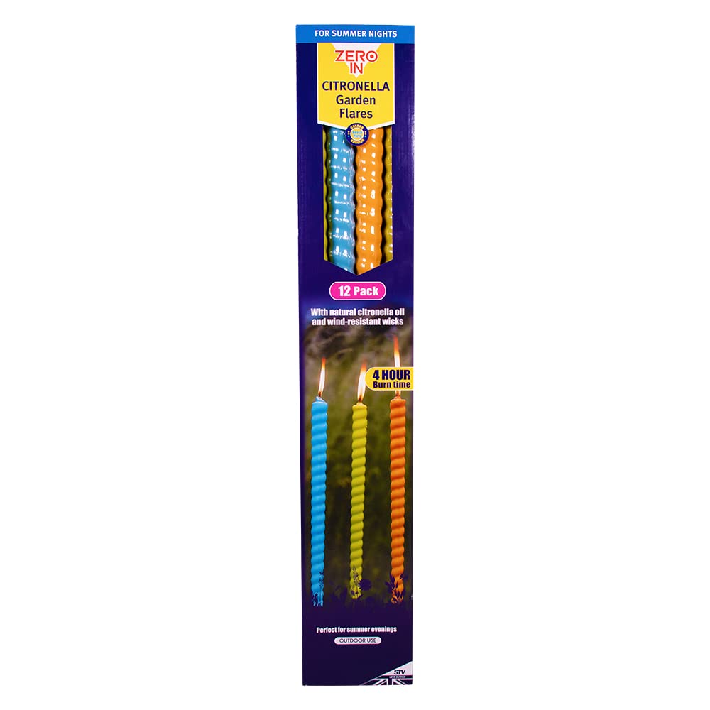 Zero In Multicolour Citronella Garden Flares - Beach Party - 12-Pack, Scented, Colourful, 96Cm, Natural, Repels Mosquitoes, For Gardens And Patio Areas Size 12