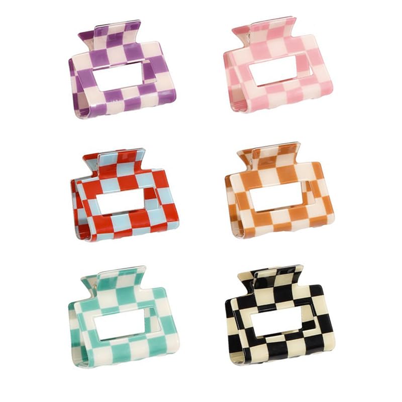 Paderison Small Checkered Rectangle Y2K Hair Claw Clips