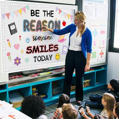 Image of Back to School Bulletin Board Decoration Set Composition Notebook Classroom Decoration Be The Reason Someone Smiles Today Bulletin Board Motivational Cutouts for School Home Chalkboard Door Wall Decor