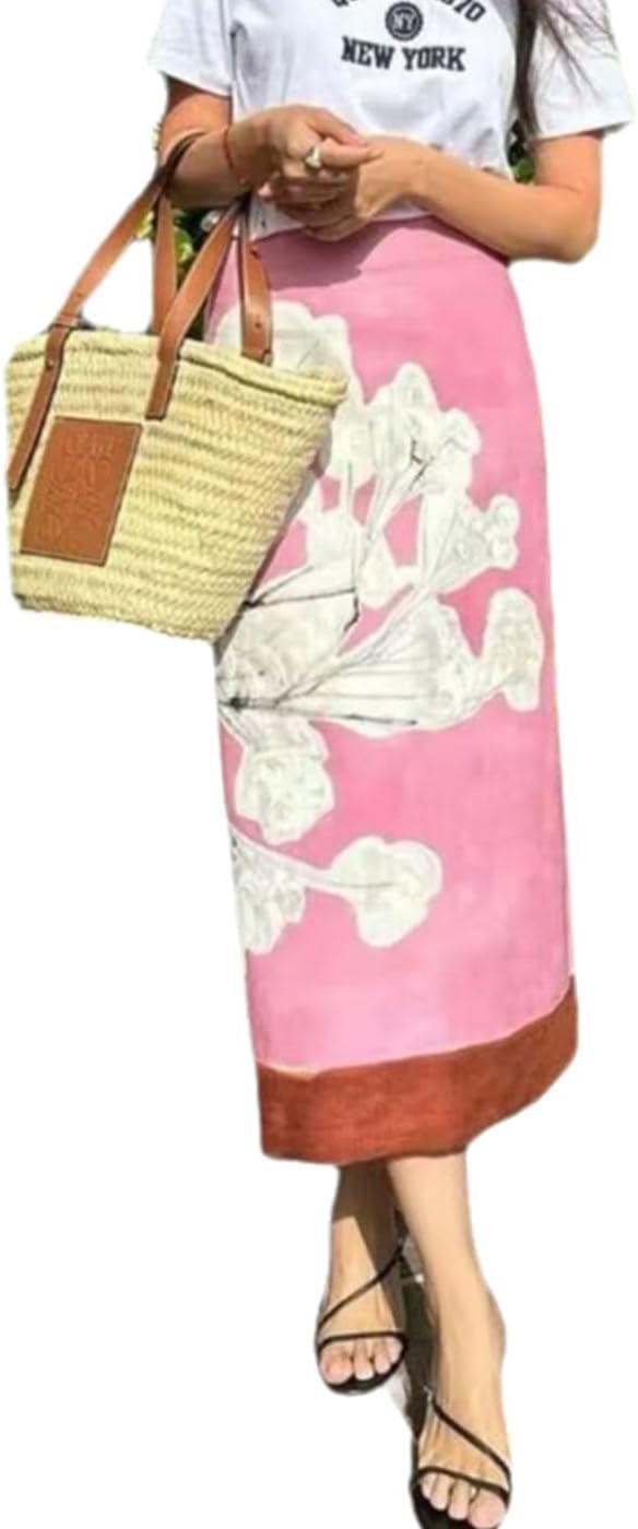 Spring Skirts for Women Long High Waist Print Vintage Casual Vacation Fall Midi Skirt for Women