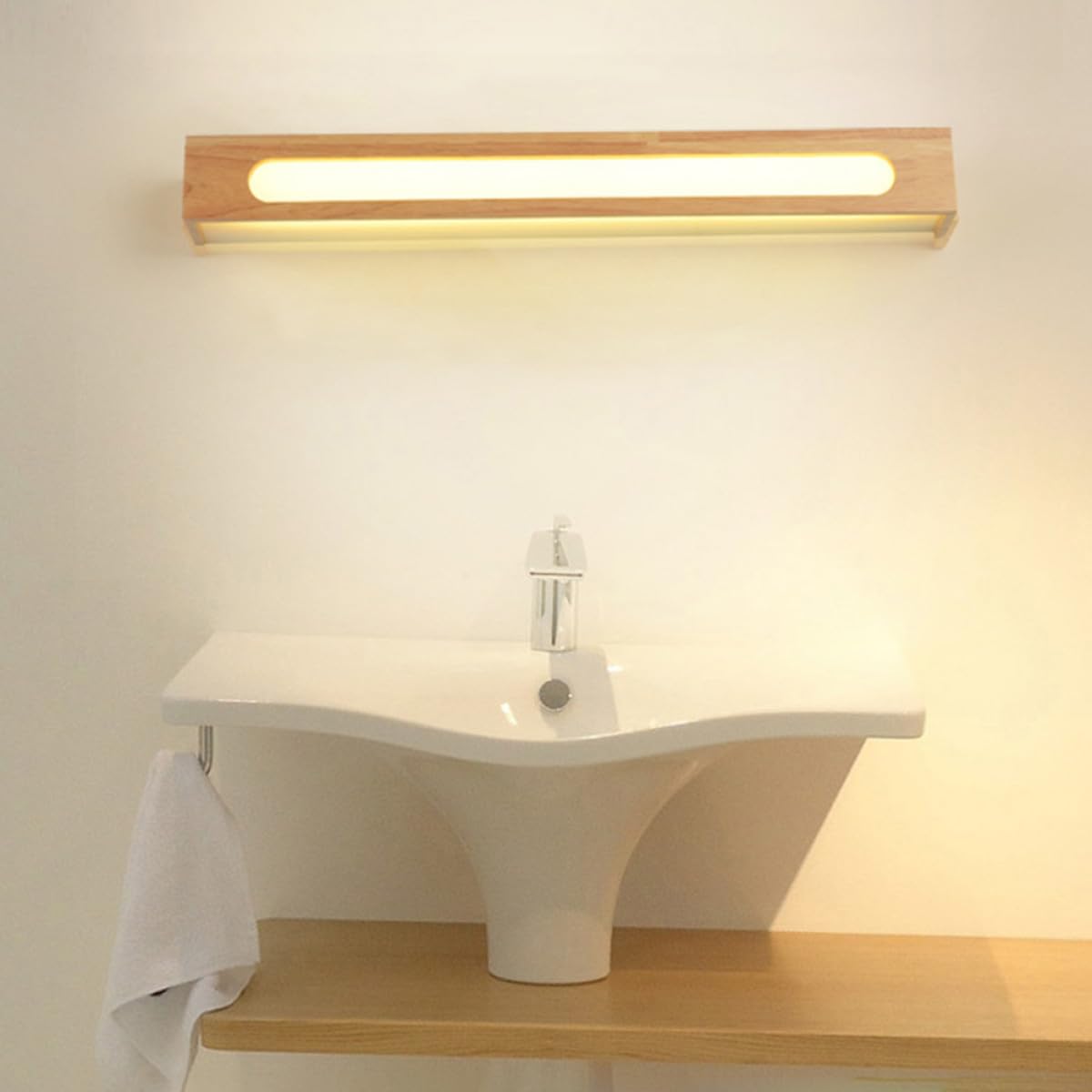 LED Spiegel Wandleuchte aus Massivholz, Modern, für Bad und Waschtisch | LED Chips, Schlichte Form, Wandmontage über Spiegel, Geeignet für Schlafzimmer und Klinikbetten