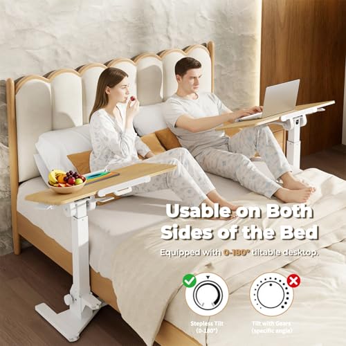 Image of JOY worker Foldable Overbed Bedside Table, 180 Tiltable Mobile Standing Desk with Wheels, 31.5 inch Height Adjustable Rolling Laptop Desk for Home & Hospital Use, Easy Storage, Maple
