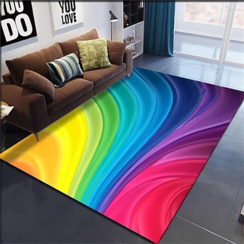 Tapis pour chambre d'adolescent bleu abstrait rayé de 180X230Cm