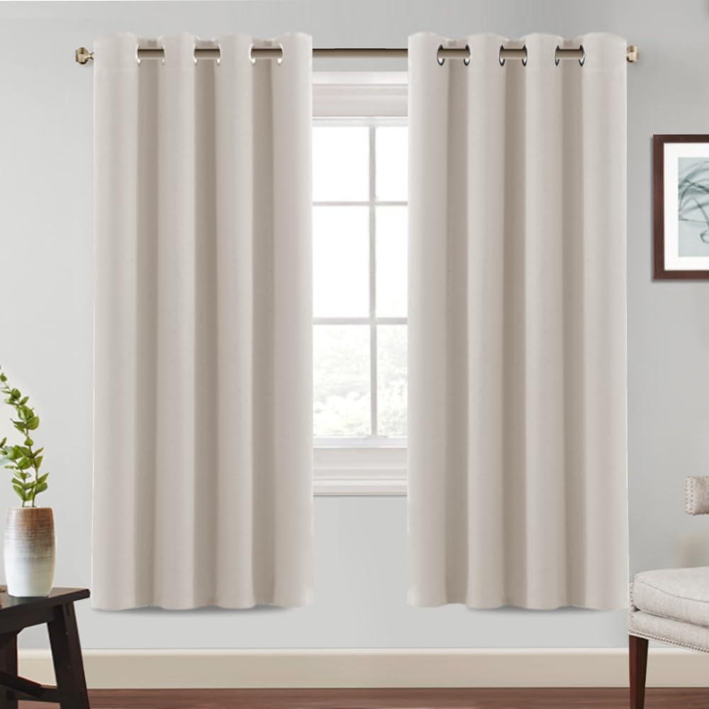 BellaHills Verdunklungsvorhänge Thermovorhang Wohnzimmer Elfenbeinweiß H225xB140cm 2er Set Gardinen Blickdicht Kälteschutz Wärmeisolierend Ösenschal Schlafzimmer Blackout Curtains for Living Room