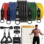 Resistance Bands Set with Handles, Weight Building Kit 150 lbs Elastic Bands for Yoga Gym Bands with Workout Poster & Door Anchor & Ankle Straps ，Yoga, Home Gym Equipment for Men Women