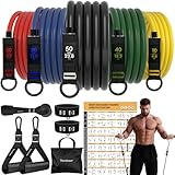 Bandas de Resistencia Readaeer - Kit Completo de 5 Niveles para Entrenamiento en Casa, Fitness y Rehabilitación | 150 lbs/70 kg Resistencia Máxima | 11 Piezas Incluye Póster de Ejercicios