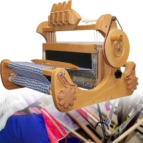 Image of 4-Harness Hand Loom, Foldable Wooden Desktop Hand Weaving Machine with Bobbin Winder and Independent Warp Spool/Cloth Spool, Support Twill and Double Braid, 30mm Braid Width, for Plain