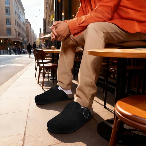 Image of FITORY Mens Suede Clogs with Arch Support Leather Cork Footed Mules