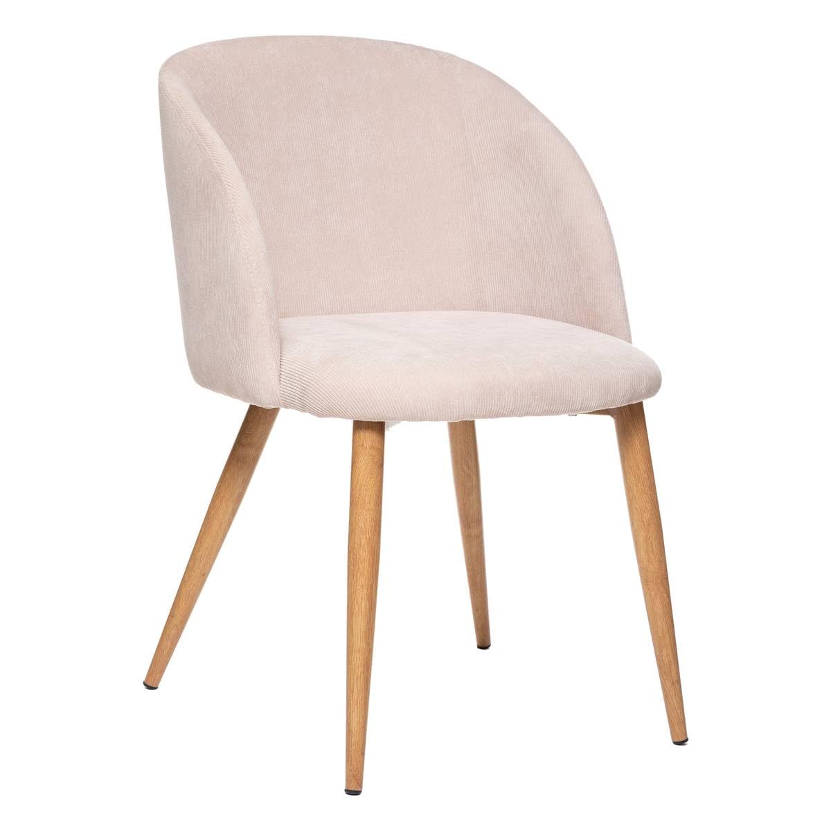 Atmosphera - Fauteuil Celeste Velours Côtelé Beige - L 53 x H 81 cm - Confortable, Style Scandinave - pour Salon, Salle à Manger, Bureau