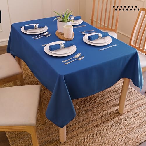 Image of Encasa XO Dining Table Cover Cloth for 4 to 6 Seater | 140x180 cm Cotton Canvas Rectangular Table Cloth | Machine Washable Tablecloth for Indoor & Outdoor Use - Cobalt Solid Color