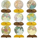 Vintage Globe World Map Honeycomb Centerpieces Travel Party Decorations for Table Earth Globe Theme Centerpieces for Travel Around The World Birthday Party Baby Shower Supplies