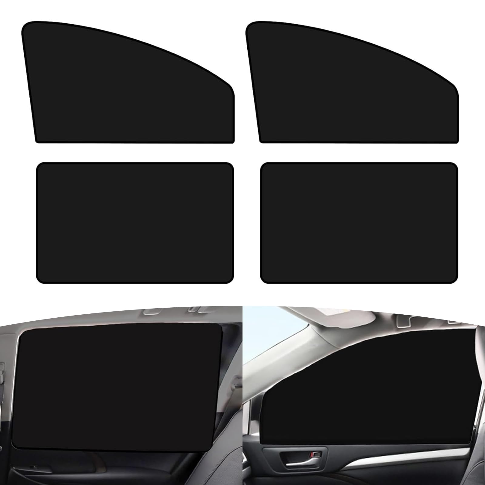 4 PCS Car Side Window Sun Shades, 30.7" x 18.8" Perfect Coverage Adsorption Type Anti-Glare Insulated Cooling Cover, Privacy Protector for Sleeping Breastfeeding, Universal for Cars (Black)