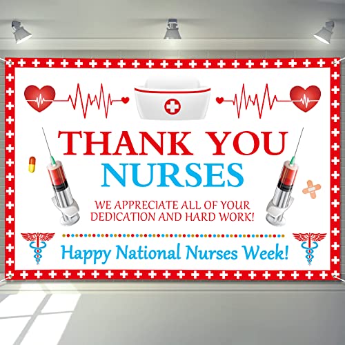Arosche Nurse Appreciation Week Decorations Banner 72 x 48 Backdrop Thank You Nurses Medical Happy National Nurses Week Photography Background for Indoor Outdoor Hospital Doctor Nurse Party Supplies
