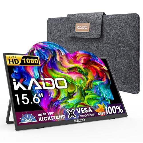 Image of Kado 15.6 inch FHD Portable Monitor for Laptop 100% sRGB Second Display IPS | Laptop Screen Extender 1920x1080 HDMI USB-C, Carrying Sleeve 180 Kickstand for PC, Mac, Dex, Tablet, Xbox, PS4 /PS5, Switch