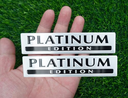 Image of 2Pc Aluminum Platinum Edition Emblem 3D Grill Trunk Fender Badge Nameplate Sticker Decor Replacement for Car (Black Silver)