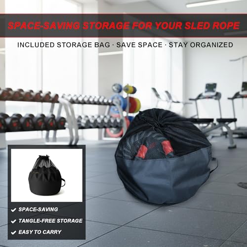 Weighted Sled Pull Rope 50FT with 3m Interval Markers, Braided Polyester Training Rope with Storage Bag and Carabiner for Home Fitness & Conditioning